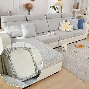 Yoovat Couch Cushion Covers for Sofa Couch Covers Wear-Resistant Universal Sofa Cover Washable Stretch for Sectional Slipcovers (Texture-Light Gray,Back Cover L)