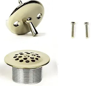 PF WaterWorks PF0972-PB Bathtub Drain Assembly (Drainshoe, Traditional Strainer & Trip Lever Waste & Overflow Face Plate), Polished Brass