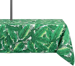 DII Outdoor Tabletop Collection, Stain Resistant & Waterproof, 60x84 w/Zipper, Banana Leaf