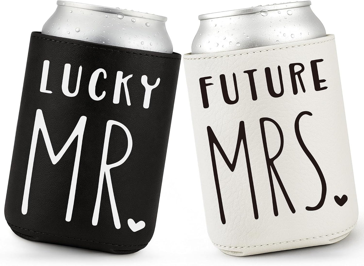 Engagement Gifts For Couples, Mr and Mrs Gifts, Leather Can Cooler Set