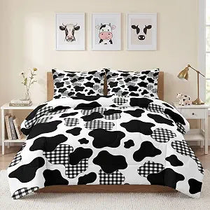 WeCozy Queen Comforter Set, 3 Pieces Black White Cow Print Bedding Set