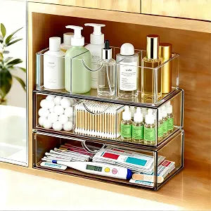 Medicine Cabinet Organizer with Removable Dividers, 3-Tier Stackable Drawer Storage for Bathroom, RV, Vanity, Countertop & Desk