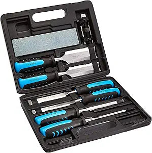 Amazon Basics 8-Piece Wood Chisel Set for Woodworking, with Honing Guide, Sharpening Stone and Storage Case, 1/4" - 1-1/2"