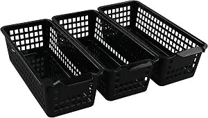 Begale Small Plastic Storage Baskets, Black, 11.6"L x 5"W x 3.4"H, Set of 6