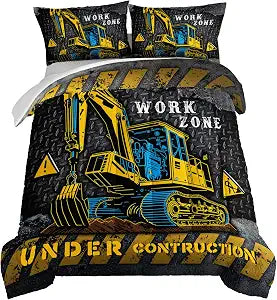 HOSIMA Excavator Construction Truck Comforter Twin with 2 Pillowcases.