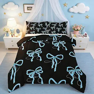 Feelyou Cute Bow Comforter Set Twin Size for Kids Boys Girls Bedding Set