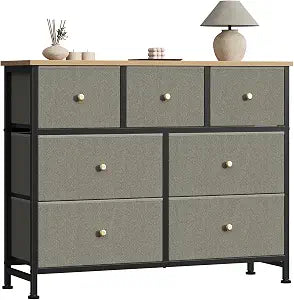 Sweetcrispy 7 Drawer Dresser for Bedroom Storage with Fabric Bin, Ink Green