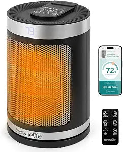 SereneLife Smart Space Heater  1500W Indoor Electric Heater with Thermostat, Remote Control, 12-Hour Timer, Wi-Fi Enabled PTC Ceramic Heating for Home and Office, Black (5.9" x 5.9" x 9.5")