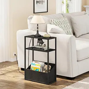 TUTOTAK Narrow Side Table with Charging Station, Slim End Table