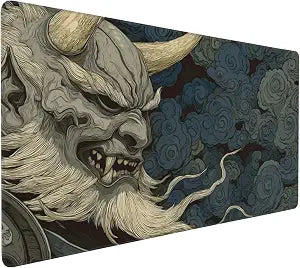 Large Japanese Mouse Pad, XXL Extended Gaming Keyboard Mat,Japanese Demon Mask Design,Waterproof Anti-Slip Rubber Base,Suitable for Gaming and Office use, Laptop Desk Protector 35.4 x 15.7 Inches
