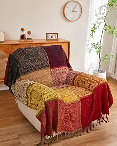 AIVIA Boho Throw Blanket Colorful Chenille Jacquard Chair Recliner Cover