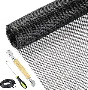 Screen Repair Kit Easy DIY Project 36" x 90" Fiberglass Screen Mesh with Rolling Tool and Screen Retainer Spline Screen Replacement kit for Windows Sliding Doors and Patio Screens (36" x 90", Black)