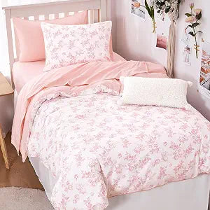 Wake In Cloud - Cottagecore Comforter Set, Floral Vintage Flower Shabby Chic Coquette Aesthetic for Women Teen Girls, Soft Lightweight Dorm Bedding, 3 Pieces, Pink, Twin/Twin XL Size