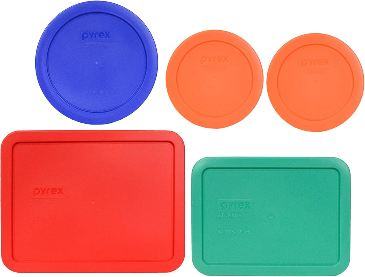 Pyrex 5-Pc Fresh Market Themed Food Replacement Storage Lids - Made in USA