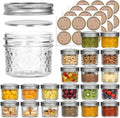 4 oz Glass Jars with Lids, 20 Pack Small Mason Jars with Airtight Silver Lids, Vintage Label Stickers, Mini Canning Jars in Diamond Texture for Spices, Jams, Honey, DIY Crafts, Wedding Favors