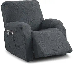 Stretch Geometric Jacquard Recliner Chair Cover, 1 Seat Dark Gray