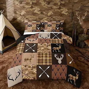 Feelyou Hunting Camo Deer Comforter Set Twin Size Rustic Western Farmhouse Bedding Set for Kids Boys Girls Wildlife Animal Duvet Quilt Camouflage Hunter Bedroom Decor 2 Pcs with 1 Pillow Cases