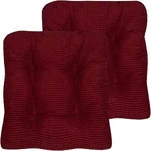 Sweet Home Collection Chair Cushion Crushed Memory Foam Pads Premium Slip Non Skid Microdot Rubber Back Tufted 16" x 16" x 3.25" Thick Seat Cover, Burgundy Red (Pack of 1, 2 Count)
