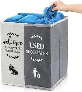 Shoe Cover Box Dispenser Foldable Storage Bin Holder, Beige, Gray