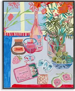 Red Blue Table Setting Still Life, 11 x 14 Inch Framed Gicle Print