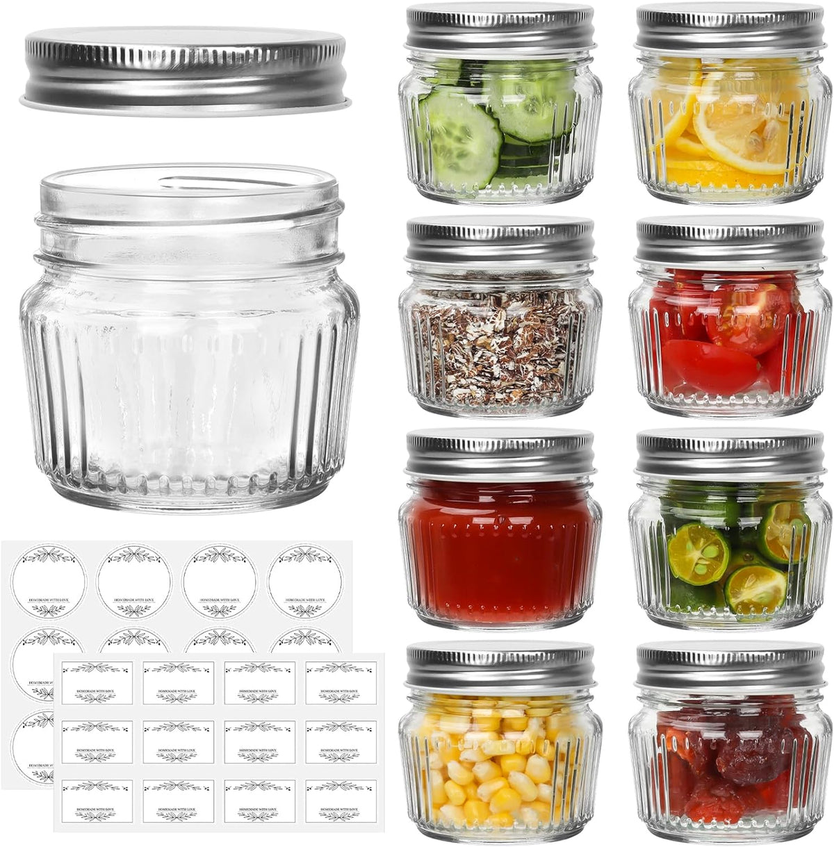 Small Glass Mason Jars with Lids - 4 oz 8 Pack