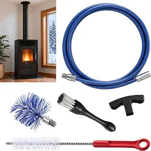 Dreyoo Pellet Stove Cleaning Brush Kit, 10 FT Flexible Steel Rod with 3" Brush Head, T-Handle, Flue Detail Cleaner, Steel Wire Brushes, Nylon Flue Clean for Pellet Furnace Exhaust Pipe (Blue)