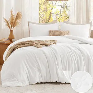 Bedsure Queen Comforter Set White, Soft Prewashed Down Alternative, 3Pcs