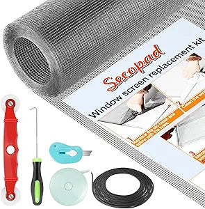 Secopad Window Screen and Screen Door Mesh Repair Kit, Grey, 48in x 177in