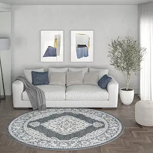 Dark Gray Modern 6ft Round Rug - Area Rug - Indoor Area Rugs for Living Room - Dining Room Rug - Bedroom Rug - Kitchen Rug - Entryway Rug Contemporary Carpet - Alfombras para Salas Modernas