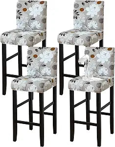 FORCHEER Waterproof Bar Stool Chair Cover with Backs 4 Pack Pattern Stretch Dining Room Bar Chair Slipcovers for Short Back Counter Stool Chairs Washable
