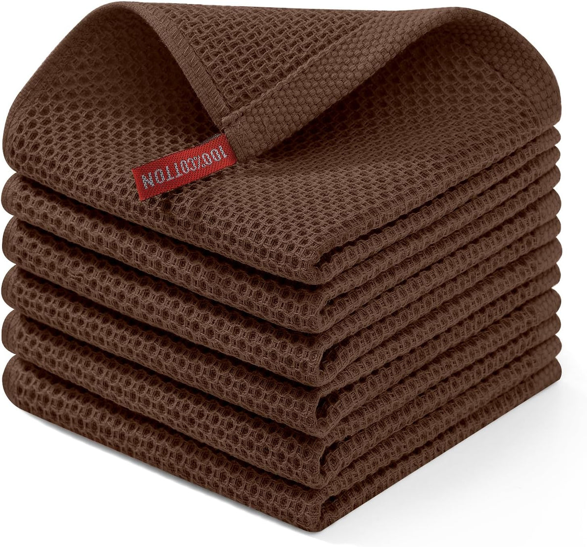 Homaxy 100% Cotton Waffle Weave Kitchen Dish Cloths 6-Pack, Coffee