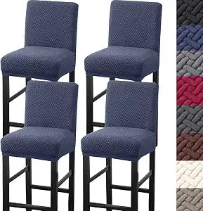 HFCNMY Bar Stool Covers,4 Pack Stretch Bar Stool Covers with Backs Jacquard Bar Stool Chair Covers Barstool Covers Slipcovers with Back Pub Counter Stool Chair Covers with Elastic Bands Blue
