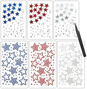 4th of July Face Gems and Hair Gems ï¿½ï¿½ï¿½ Red White and Blue Star Rhinestone Stickers ï¿½ï¿½ï¿½ Independence Day Self Adhesive Rave Accessories for Face, Hair, Body, Ma