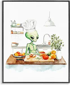 Alien Chef Kitchen Humor, 11 x 14 Inch Framed Gicle Print