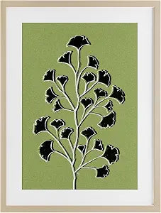 Lime Gingko Sprig Botanical, 14 x 20 Inch Framed Print Under Glass