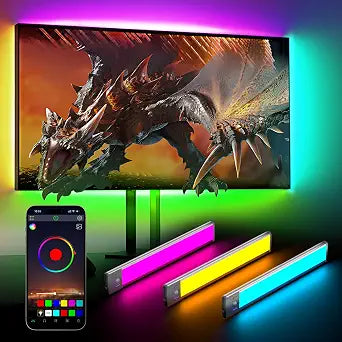 LEPOTEC 3 Pcs RGB LED Wall Lights,Wall Sconces Lamp with App Remote Control,Gaming Light Bar,Under Cabinet Lighting with Music Sync,Rechargeable Battery Operated Night Closet Light for Living Room