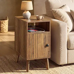 VASAGLE End Table with Charging Station, Narrow Side Table, Nightstand