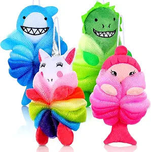 Tatuo 4 Pcs Animal Bath Loofahs Cartoon Shower Sponge Pouf, Boys and Girls