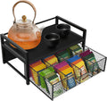 Homode Wood Tea Bag Organizer, Teabag Holder with Drawer, Tea Organizers and Storage Box, 8 Compartments Tea Caddy Station Chests Display Container for Counter Kitchen, Black