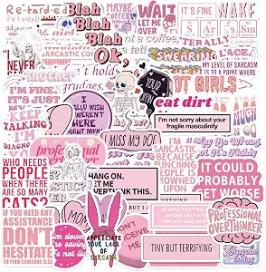 50 PCS Pink Funny Sarcastic Stickers for Adults,Adult Humor Stickers for Laptops,Water Bottles,Scrapbooks,Funny Meme Decals for Teens,Women