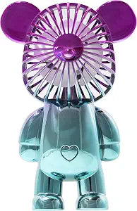 Rechargeable USB Mini Handheld Fan - Portable Cute Bear Design for Kids, Girls, Women - Home, Travel, Outdoor, Makeup Use - Violet-Blue Gradation