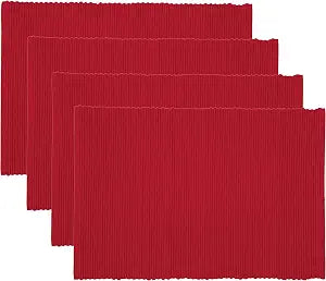 Now Designs Spectrum Placemats Ribbed Cotton, Chili Red, 19x13 inches (901495aa), Large, Set of 4