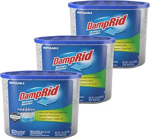 DampRid Fragrance Free Disposable Moisture Absorber & Odor Remover with Activated Charcoal, 18 oz., 3 Pack, Lasts Up To 60 Days, No Electricity Required
