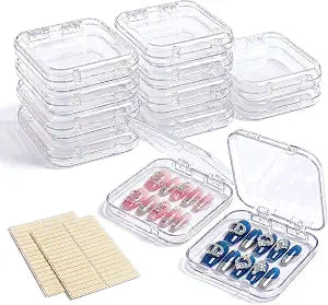 12 Pcs Press on Nail Storage Box with 60 Pcs Double Sided Adhesive Tapes, Nail Packaging Boxes Fake Nail Display Case Crystal Clear Nail Storage Box with Gift Box for Nail Art Business Nail Salon