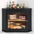LAMU Corner Bread Box for Kitchen Countertop, Bamboo Wood Bread Storage