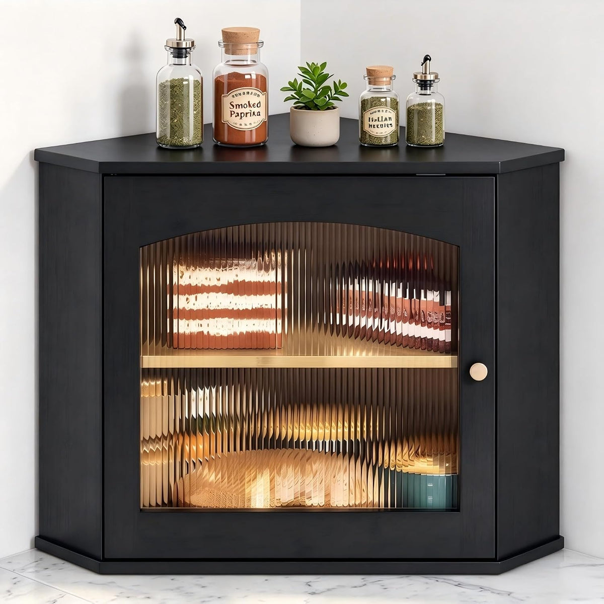LAMU Corner Bread Box for Kitchen Countertop, Bamboo Wood Bread Storage