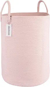 XUANGUO Cotton Rope Laundry Basket Hamper for Clothes Large Light Pink