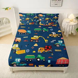 QOOMO Construction Kids Bed Sheets Twin Size