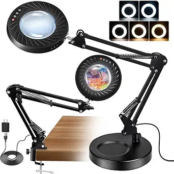Akynite 12X Magnifying Glass with Light and Stand,5 Color 9 Levels Dimmable