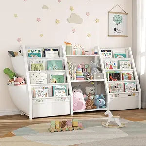 3 Tier Small Kids Bookshelf and Toy Storage, Sling Bookcase, White